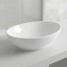 Joinmee Vasque à poser ovale blanche 40x33 cm, lavabo en céramique brillant pour salle de bain, lave-mains moderne au-dessus du comptoir - Blanc - Voir 2