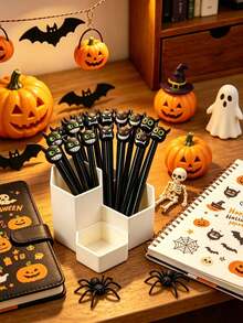 10/20pcs Halloween Themed Pens, Creative Office Stationery With Devil Style Neutral Pens, Cute Halloween Prize Water-Based Pens, Office Signature Pens, 0.5mm Black Ballpoint Pens, Suitable For Halloween And Thanksgiving Parties And School Use, Multiple Random Styles - C - View 1
