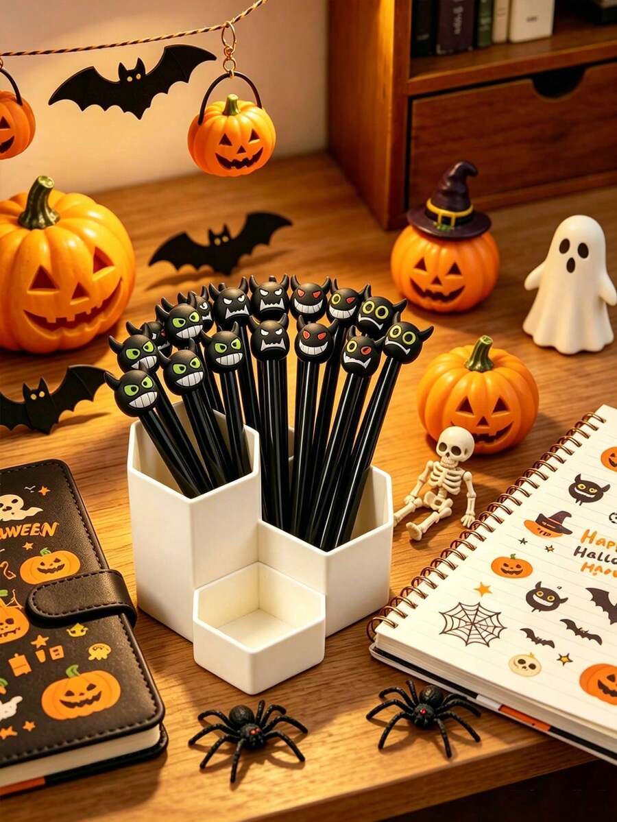 10/20pcs Halloween Themed Pens, Creative Office Stationery With Devil Style Neutral Pens, Cute Halloween Prize Water-Based Pens, Office Signature Pens, 0.5mm Black Ballpoint Pens, Suitable For Halloween And Thanksgiving Parties And School Use, Multiple Random Styles - C - View 1
