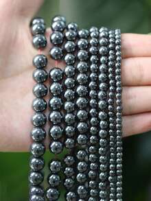 1 Strand Natural Black Hematite Bohemian Style Round Loose Beads 6 8 10mm For Jewelry Making Bracelet Necklace Keychain Making Supplies Accessories - Gun Black - View 2