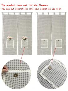 1PC Japanese-Style Two-Tone Plaid Sling Curtain,With Pockets Storeable,Soft Colors Drapery Curtains For Bedrooms, Living Rooms, Or Kitchens Partition,Home And Apartments Curtains Decor - coffee - View 9