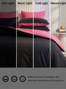 Set Sarung Selimut 3 Potong Motif Blok Warna Biru dan Putih, Terbuat dari Katun Murni yang Ramah Kulit - Hitam - View 7