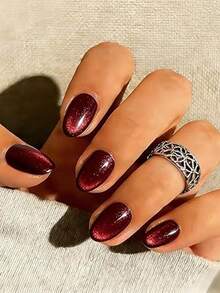 24pcs Red Gradient Cat Eye Press-On Nails, High Gloss Cat Eye Gradient, Includes 1 Sheet Jelly Glue And 1 Nail File - Red - View 2