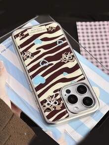 1pc Premium Zebra Stripe Phone Case Compatible With Iphone 17/17 Pro/17 Pro Max/16/15 Pro/14 Plus/13/12/11, Niche High-End Bowknot Leopard Print Heart Design, Creative Anti-Drop Protective Shell - Multicolor - View 3