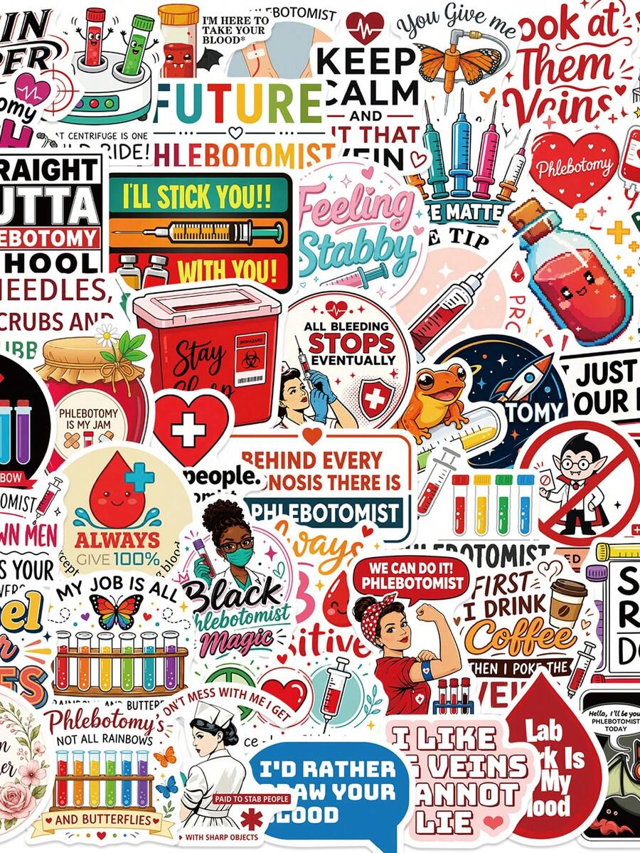 50PCS Fun Blood Collection Sticker Aesthetic PVC Laptop Sketchbook Stationery Decoraction Scrapbooking Supplies School Supplies - 1 Set - View 1
