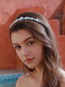 1pc Baroque Vintage Rhinestone French Luxury Sparkling Geometric Rhinestone Headband Hair Accessory Fairy Delicate Texture Evening Party Headband Goddess - Multicolor - View 3