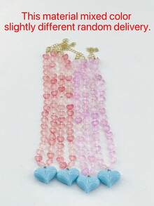 1pc Or 3pcs Fashionable Elegant Bohemian Dopamine Color Plastic Beaded Necklace, Asymmetrical Multi-Faceted Rhombus Pattern With CCB Multicolor Heart-Shaped Large Pendant Beaded Necklace, Create Fashionable Layered Look For Vacation, Party, Beach, Daily Wear Women's Jewelry Set Necklace, Plastic Position, Color, Pattern And Size Are Multicolor And Handmade, Each Bead Is Different But Does Not Affect Your Purchase - Multicolor - View 7