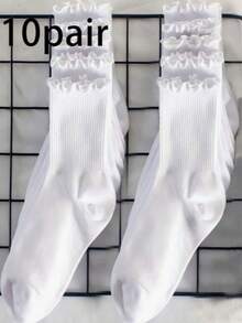 3 Pairs Japanese Sweet Style Women's Ruffle Trim Short Socks - Multicolor - View 12