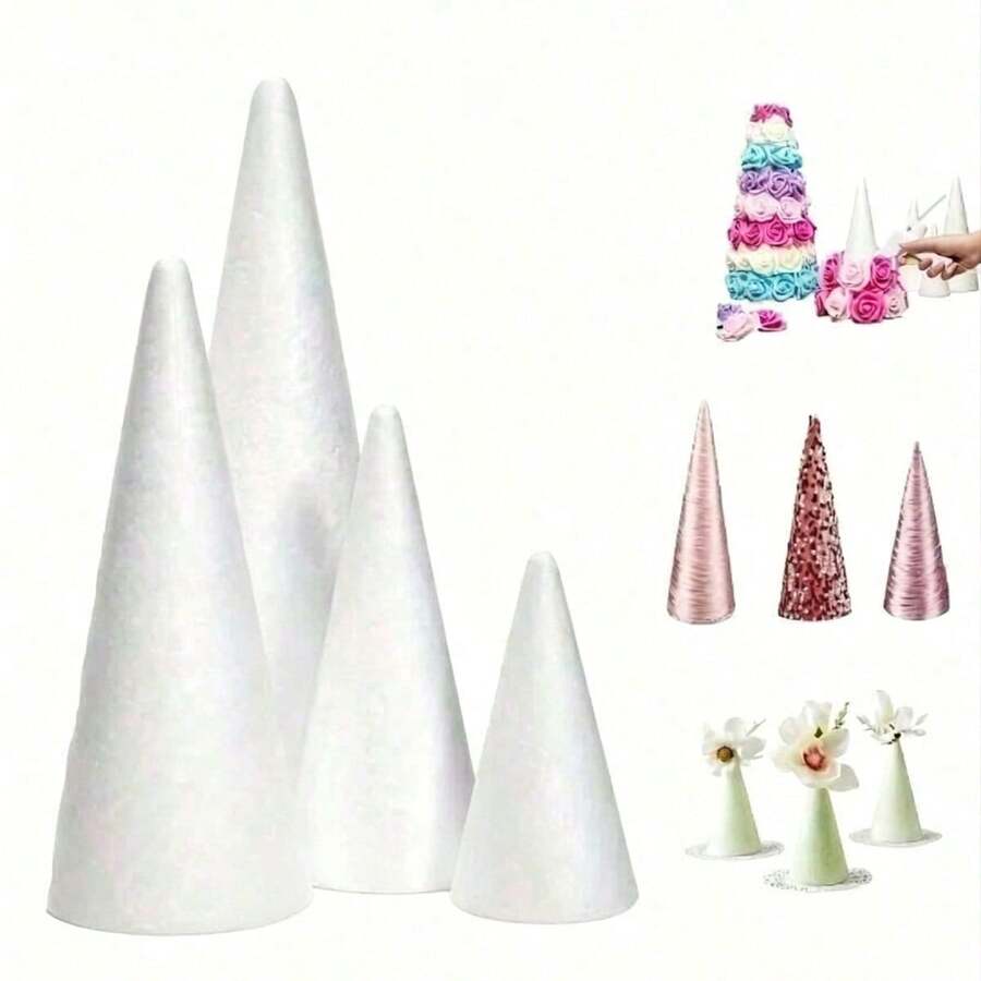 1pc Large White Solid Foam Cones, Art Conical Handmade DIY Holiday Supplies, PS (Polystyrene) Foam Christmas Birthday Scene Arrangement, Event Ornaments, Conical Accessories, Home Decoration, - Foam - View 1