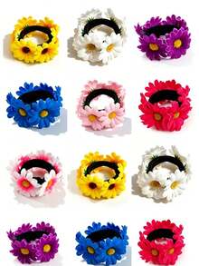 1pc Women's Fashion Bohemian Style Blue, Yellow, Pink Daisy & Sunflower Flower Hair Scrunchie, Suitable For Daily, Party, Decoration, Hair Accessories - Multicolor - View 4