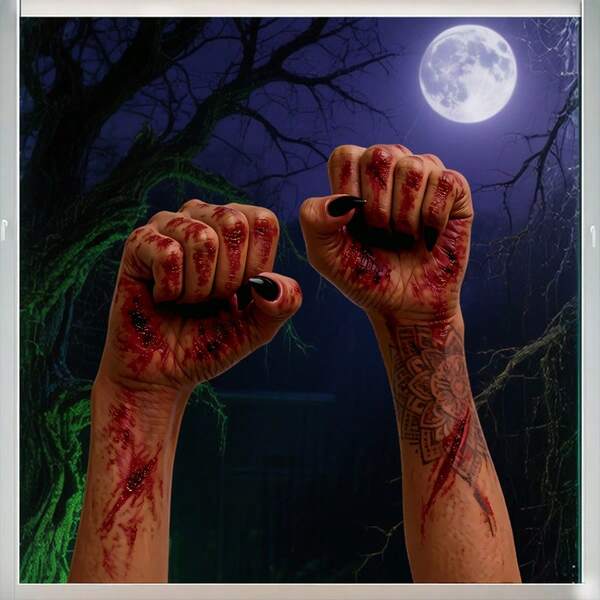 Halloween Terrifying Bloody Hand Glass Static Decals For Festive Courtyard Parties Halloween Shop Decorations