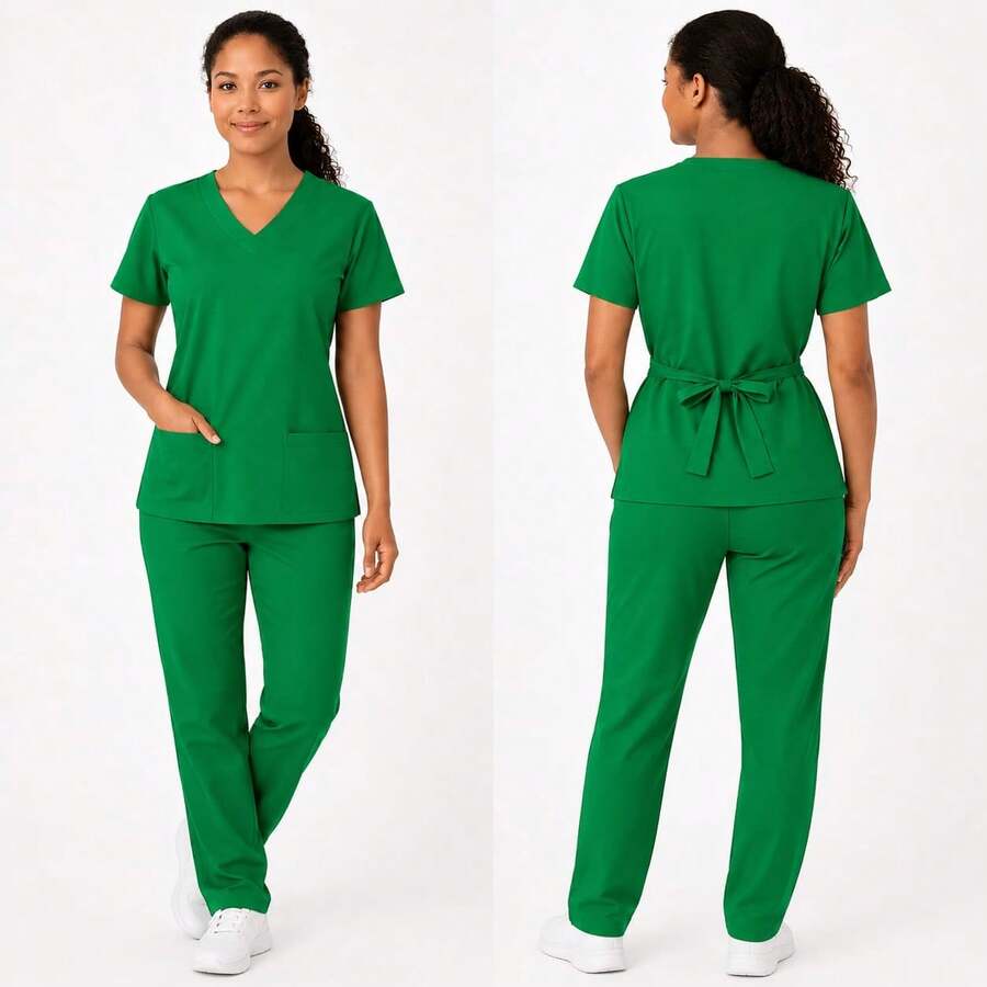 Women's Fitted Surgical Hospital Scrub Set - Various Colors And Sizes - Green Flag - View 1