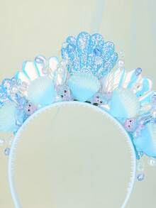 1 pieza Diadema de simulación de concha de sirena azul, accesorio para el cabello con tema marino lindo, adecuado para bodas temáticas, fiestas de cumpleaños y uso diario - Azul - Ver 3
