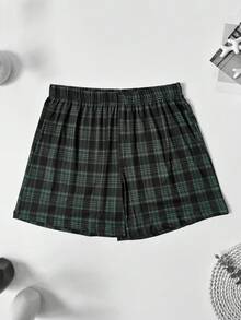 4件組男士格紋印花休閒直筒寬鬆彈性睡褲，舒適彈性腰帶多色套裝 - 彩色 - 查看 4