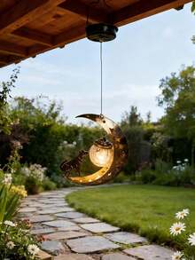 1pc Hollow Cracked Glass Solar Hanging Lantern, Waterproof Vintage Pastoral Style Outdoor Pendant Light, Suitable For Yard, Garden, Balcony, Tree Fence Decoration - Multicolor - View 5