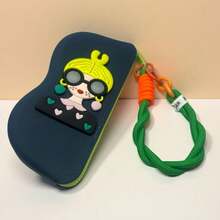 Fashionable Cartoon Girl Pattern Silicone Pouch, Waterproof Shockproof Dustproof Glasses Case, Portable Small Item Storage Bag, Comes With Glasses Cleaning Cloth, Ideal Storage Accessory - Multicolor - View 20