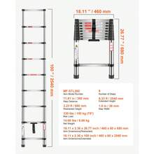 Lightweight Extendable Telescopic Ladder In Stainless Steel, With Multi-Button Retraction, 150 Kg Load Capacity And Non-Slip Feet, 9 Steps For Home, RV, Loft, 460 X 60 X 2540 Mm - 460 X 60 X 2540 mm - View 11