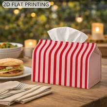 1pc Pink Vertical Striped Print Fabric Tissue Box, Rectangular Desktop Tissue Holder, Living Room Bedroom Office Desk RV Car Universal Storage Box, Hotel Vanity Decor Ornament, Holiday Gift Highly Attractive Home Soft Decor Tissue Storage Box - Multicolor - View 1
