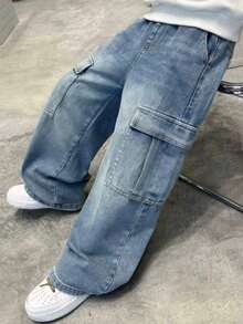 Celana Jeans Denim Fashion Anak Laki-Laki, Gaya Pakaian Kerja Kasual - Biru - View 5