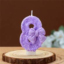 1 pièce Bougie chiffre, Bougie d'anniversaire avec nœud papillon, Décoration de fête à paillettes violettes, Convient pour les fêtes d'anniversaire, les fêtes de vacances, les fêtes à thème et diverses autres occasions - violet pur - Voir 10