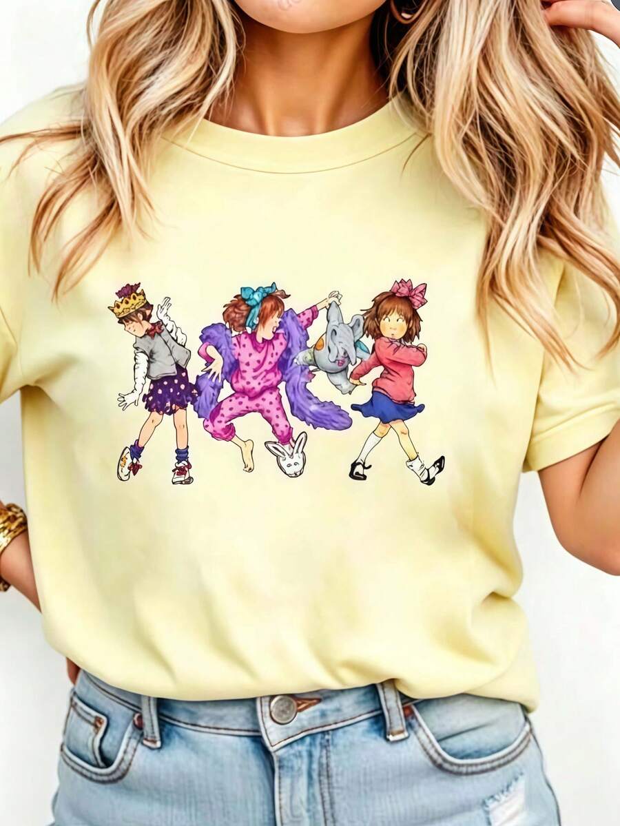 Junie B Teacher Shirt Junie B Jones Kindergarten Teacher T-Shirt Teacher Life T-Shirt Teacher Gift Women Round Neck Printed Camisa Pink - 黃色 - 查看 1