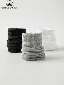 4 Pairs Women's Mid-Calf Socks, All-Season Jacquard Solid Color Waist-Cinching Breathable Cotton Socks, Personalized Street Style Socks, Soft Comfortable Casual Fluffy Socks, Black And White, Suitable For Daily Outings, Home, Office, Campus, Sports - Multicolor - View 4