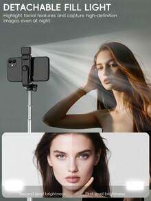 Foldable Mini Selfie Stick Tripod With Detachable Fill Light, Wireless Bluetooth Remote, 360° Adjustable Phone Holder, Portable Lightweight, Suitable For Travel, Vlog, Live Streaming, Selfie - Multicolor - View 4
