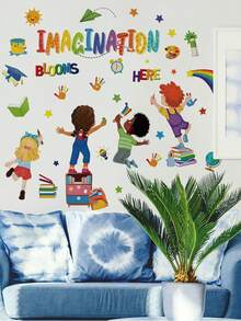 1 Inspirational Cartoon Self-Adhesive Wall Sticker, Imagination Slogan Style / Good Character English Word Style, Removable PVC Sticker For Living Room, Bedroom, Or Kindergarten Classroom DIY Wall Decoration - Wall Stickers - View 2