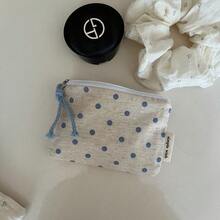 [Suxi Pouch] Fresh Summer Ocean Blue Polka Dot Plaid Mini Fabric Coin Purse/Card Holder/Wristlet/Toiletry Bag - Multicolor - View 9