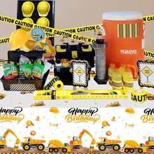 1pc Waterproof Thickened Plastic Dust-Proof Tablecloth, Industrial Engineering Style Yellow & Black Construction Vehicle Print, Rectangular Full-Size Flat Lay Design, Oil-Resistant Easy-To-Wipe Table Cover, Suitable For Engineering Theme Birthday Party, Team Building Gathering, Themed Party Table Decoration - A - View 8