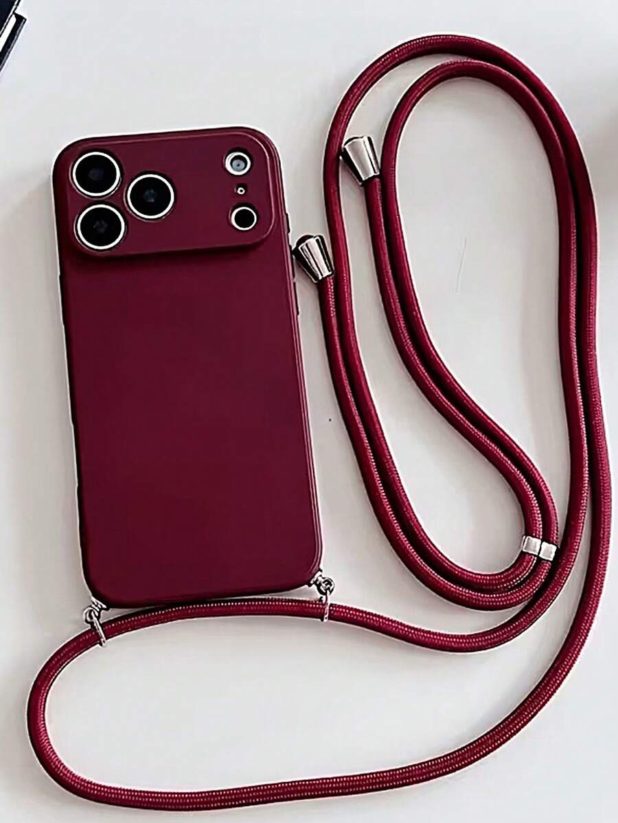 Luxury Crossbody Strap Solid Color Silicone Soft Case, Compatible With IPhone 18/17 Pro Max/17 Pro/17 Air/16/15/14/13/12/11 Pro Max/16/15/14 Plus, With Camera Protection Back Cover - Burgundy - View 1
