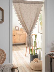 Bubaba 2Pcs Boho Floral Door Curtain With Tassel Fringe, Linen Look Semi-Sheer Room Divider Curtain, Farmhouse Privacy Panel For Doorway, Kitchen, Closet, Bedroom & Entryway Decor - Flower - View 5