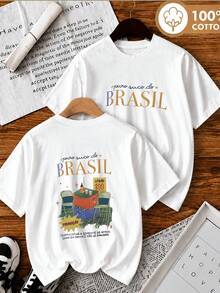 Camiseta Hombre Verano Women's 100% Pure T-Shirt/Top, Brazilian Vintage Casual Print, Loose Fit, Suitable For, Walking, CrossFit, Weightlifting,, - Blanco - Ver 5