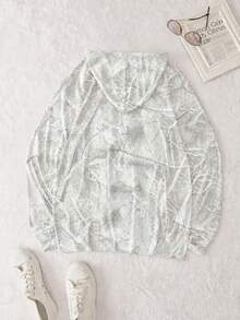 Women's Loose Fit Woodland Leaf Print Hoodie - Multi Styles, Long Sleeve Hooded Sweatshirt, Fall/Winter Casual Top, Home & Outdoor Wear - 淺灰色 - 查看 2
