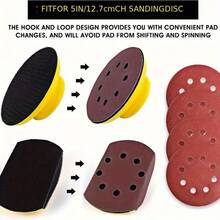1pc 5-Inch Round Manual Sanding Block Set With Nylon Strap, Rubber Handheld Sanding Machine With Replaceable Zirconia Sandpaper, Suitable For Car Body, Wooden Furniture Repair, Home Crafts - - Yellow - View 2