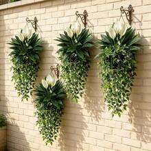 2pcs Set Artificial Peace Lily And Mandara Vine Combination, Suitable For Outdoor Garden Hanging Decor, Archway Styling, Window Sill Display, Wedding And Patio Decoration - Multicolor - View 3