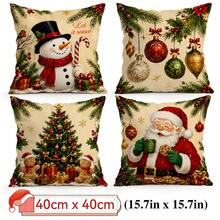 4pcs/1pc Santa Claus And Snowman Pattern Pillowcase Without Insert, Single-Sided Printed Pillowcase, Suitable For Living Room Bedroom Home Decor, All-Season Pillowcase - Multicolor - View 12