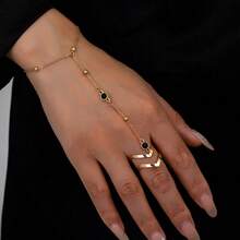 Women's Finger Chain Bracelet Creative Chain Round Bead Personalized Hand Jewelry Design Minimalist Ring Fashion Accessory - Gold - View 1