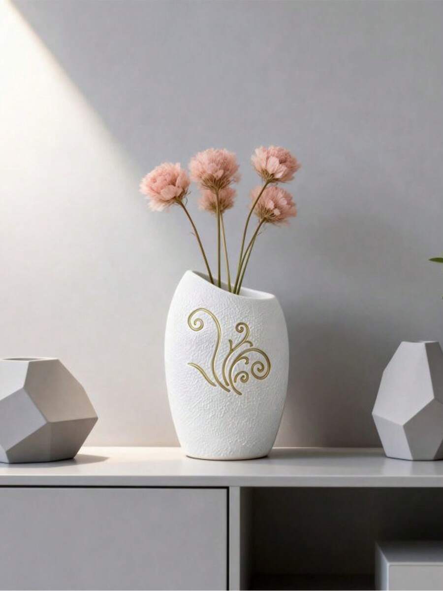 1pc Creative Black And White Vase Entryway Craft Storage Bucket Home Living Room Desktop Decoration Ornament Atmosphere Decor - 1pc - View 1