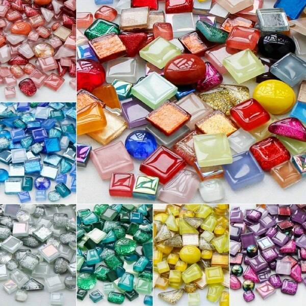 130g gạch mosaic thủy tinh nhiều màu hình hỗn hợp, các mảnh thủy tinh màu vuông tròn không đều cho thủ công mỹ nghệ mosaic DIY, trang trí nhà cửa và các dự án làm bằng tay