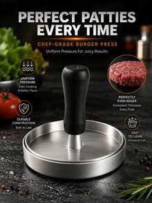 1pc Non-Stick Burger Press | Meat Press Set, Suitable For Making Beef, Cheese And Vegetable Burgers. Ergonomic Handle Design, Easy To Evenly Compress Meat - Perfect For Grilling, Home And Professional Kitchens. Modern Kitchen Utensil, Easy To Clean Surface, Suitable For All Seasons. - Black - View 2