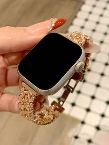 MAPUCE 1條高級Y型水鑽金屬錶帶，相容於Apple Watch 38/40/41/42/44/45/46/49mm，適用於Apple Watch Series Ultra/SE/11/10/9/8/7/6/5/4/3/2/1，長度可調，操作簡單，時尚女款錶帶配件（僅錶帶，不含手錶） - 玫瑰金 - 查看 2