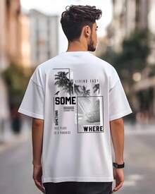 Unisex Palm Tree Back Print Tee: Tropical Summer Streetwear Shirt - White - View 1