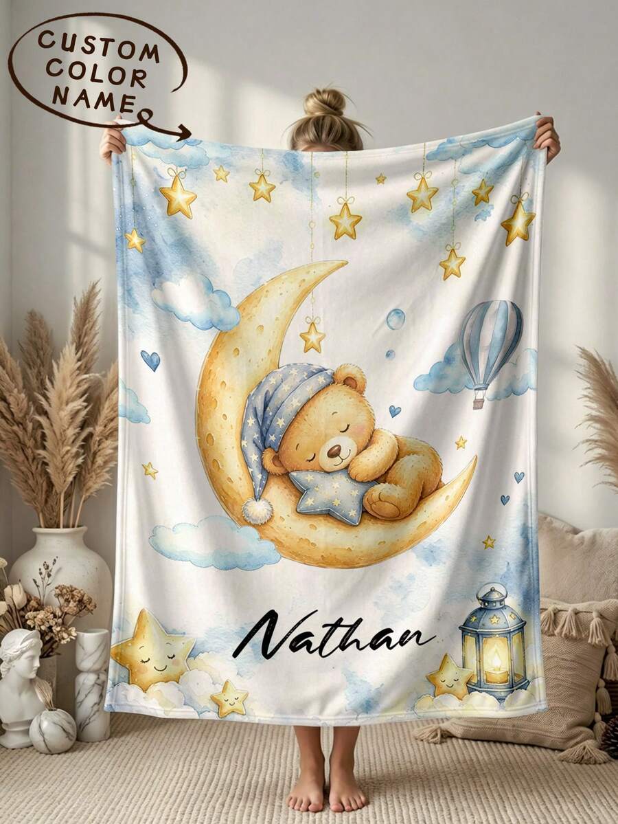 1pc Customized Name Blanket, Personalized Bed Blanket, Can Print Name, Personalized Blanket, Cute Blanket, Comfortable Blanket, Family Gift, Birthday Gift, Christmas Gift, Personalized Gift, Gift For Son/Daughter, Gift For Friend - Style 4 - View 1