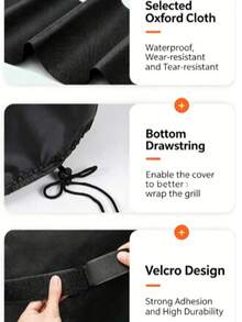 1pc Black Thickened Waterproof Oxford Cloth Outdoor Grill Cover, Full-Day Protection Grill Cover, Durable And Easy To Clean Fabric Grill Protector - A - View 4