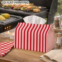 1pc Pink Vertical Striped Print Fabric Tissue Box, Rectangular Desktop Tissue Holder, Living Room Bedroom Office Desk RV Car Universal Storage Box, Hotel Vanity Decor Ornament, Holiday Gift Highly Attractive Home Soft Decor Tissue Storage Box - Multicolor - View 6