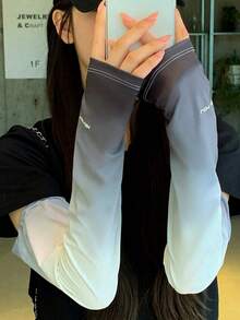 1雙新款夏季冰絲防曬袖套，男女通用，寬鬆透氣漸層設計，防UV，適合開車與騎單車，薄款聚酯纖維(Polyester)冰袖，隨機漸層色 - 彩色 - 查看 11