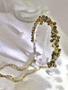 1pc Elegant Crystal Tassel Headband, Exquisite Charming Women's Hair Accessory, Versatile Headband Suitable For Party, Vacation, Gathering - Champagne - View 4