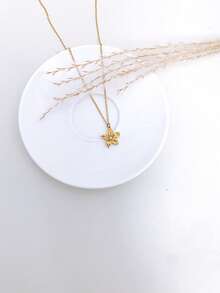 1pc Stainless Steel Waterproof Non-Fading Vintage Five-Petal Flower Pendant Necklace Choker Chain Suitable For Women's Daily Wear - Gold - View 5