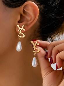 1 Pair Fashion Elegant YS Letter Pearl Earrings, Luxury High-End Niche Design, Versatile Socialite Earrings - Letter Earrings - View 2